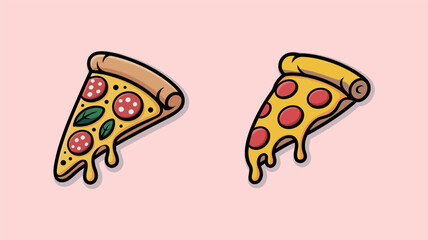 Two Slices of Melted Cheese Pizza on Pink Background