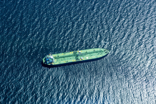 Aerial view of oil tanker in the North Sea.