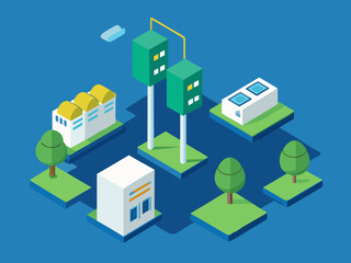 Fototapeta premium Isometric illustration of a modern city with buildings and trees
