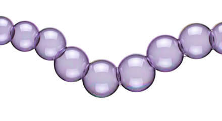String of lustrous, round, iridescent lilac spheres forming a delicate curve on black