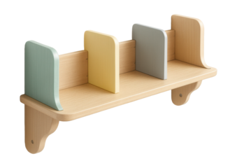 A sleek, wall-mounted shelf with adjustable sections for a child's evolving storage needs.