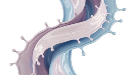 Two vibrant liquid splashes, light blue and pink, intertwining dynamically on black