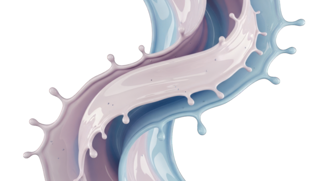 Two vibrant liquid splashes, light blue and pink, intertwining dynamically on black