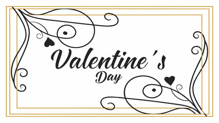 “Happy Valentine’s Day” typography with thin gold border, stylish vector for romantic greeting design.
