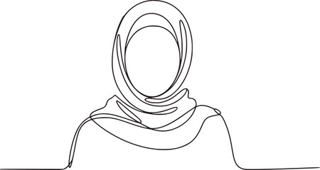 Minimalist continuous line drawing of a woman wearing a hijab vector