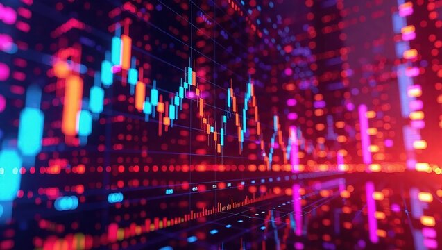 Abstract financial market data with glowing charts and vibrant colors. - Powered by Adobe