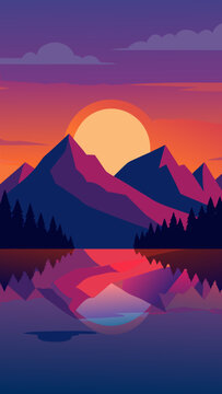 cinematic sunset calm lake mountains