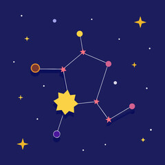 Fototapeta premium Celestial constellation star pattern flat vector illustration night sky