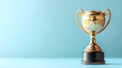 Golden trophy on a blue background symbolizing victory and achievement in competitions or events