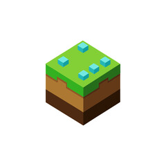 Fototapeta premium Isometric pixelated terrain block vector illustration scalable game asset design