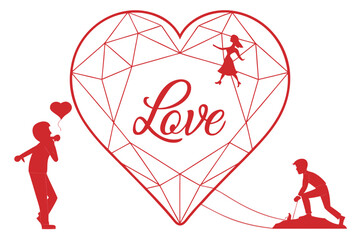 Clean red heart with text inside, minimalist geometric Valentine’s Day vector for greeting templates.
