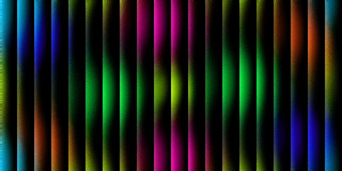 Ripped Glass Effect - Grainy Blurry Abstract Texture with Vibrant Multicolour Waves Cyan, Blue, Green and Pink Colours on Dark Background. Branding, Visual Effects, Banner. Copy Space