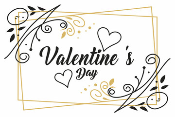 “Happy Valentine’s Day” with script font and gold accent, modern simple vector for luxury card layout.
