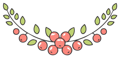 Fototapeta premium Floral Graphic Element of Berries and Leaves in a Decorative Semicircle Arch