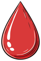 Fototapeta premium Stylized red drop with white highlights in cartoon style representing blood donation, blood sample or red ink