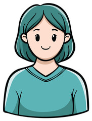 Obraz premium Illustration of Young Woman with Teal Hair and Teal Sweater, Friendly Cartoon Avatar