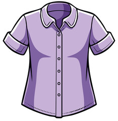 Light purple short-sleeved collared blouse illustration with rolled cuffs and front buttons