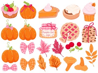 Cozy Autumn Clipart Set. Coquette Cozy Fall Clipart Set.Sweet Pumpkin Treats and Whimsical Autumn Elements