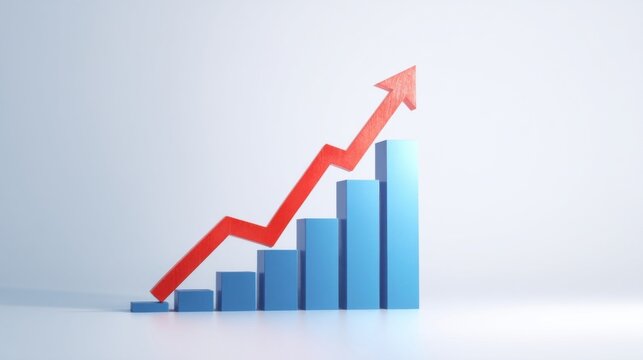 A digital graphic shows ascending blue boxes diagonally arranged towards the upper left corner on a white backdrop,