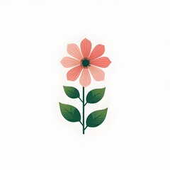 pink flower on a white background with green stem and leaves