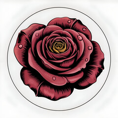 red rose in a circle  on a white background
