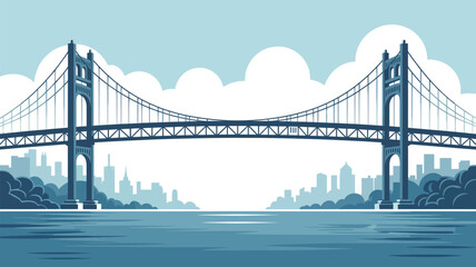 Obraz premium A vector illustration of a suspension bridge over water with a city skyline in the background