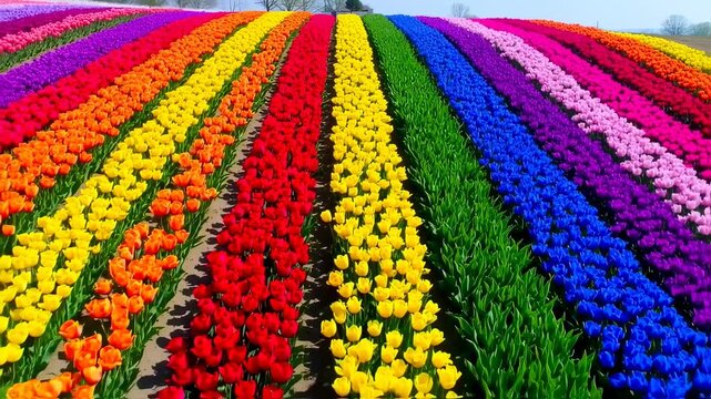 Vibrant Rainbow Tulip Field