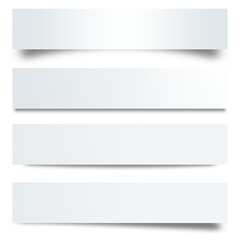 Set of clean white paper banners with subtle shadows on transparent background. Web design, labels, advertising templates, minimalist layouts, and modern promotional graphics.