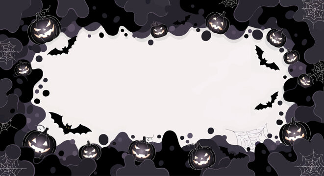 Halloween Frame with Pumpkins, Bats, and Spiderwebs for Spooky Designs