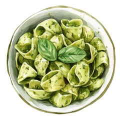 Pesto pasta with basil on transparent background