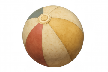 Vintage beach ball displaying classic faded colors, perfect for summer fun, vacation, and retro beach concepts on transparent background