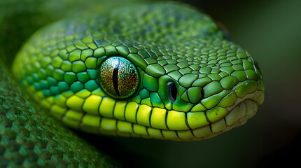 Obraz premium High-Resolution Macro of a Venomous Green Snake with Textured Scales