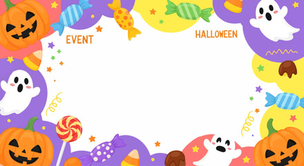 Festive Halloween Frame with Pumpkins and Ghosts for Events