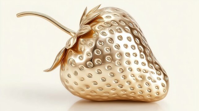 luxurious 24k golden strawberry with reflective metallic texture