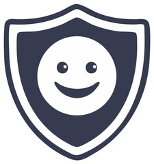 Smiling face inside a shield with a secure and positive feeling