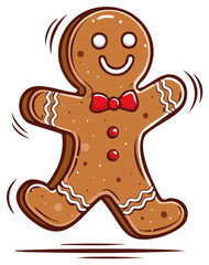 Festive gingerbread man cartoon character jumping with joy isolated illustration