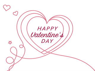 Continuous line heart illustration with “Happy Valentine’s Day” text, minimal romantic vector template.
