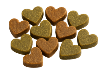 Heart-shaped vegetarian dog training treats for pets with dietary restrictions.