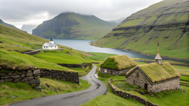 Saksun Village, Faroe Islands: Traditional Turf-Roofed Houses in a Dramatic Fjord Landscape