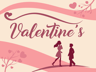 Modern pink and beige background with script typography, elegant Valentine’s design for cards.
