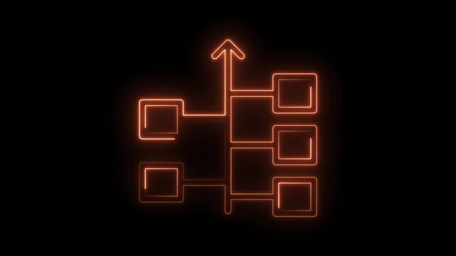 Glowing neon organizational chart animation on black background revealing a hierarchy of structures - Powered by Adobe
