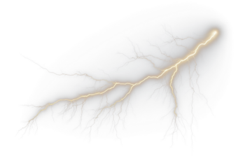 Minimalist thunderbolt illustration with glowing electric effect, dark storm clouds, textured elements, night sky, transparent vector background, and classic outdoor thunderstorm aesthetic.
