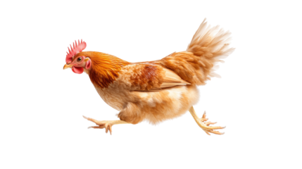 Running hen on transparent background