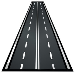 Perspective View of Empty Asphalt Road with White Markings Stretching into the Distance