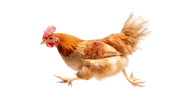 Running hen on transparent background