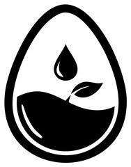 Black outline egg shape containing a water drop and a sprouting plant