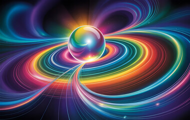 Obraz premium Glowing Orb Amid Nebular Ribbons