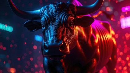 Neon Bull - A Symbol of Strength and Market Optimism in the Digital Age.