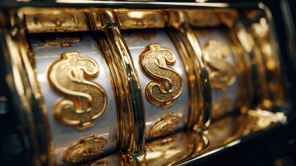 Vintage Slot Machines with Glowing Reels in Casino Interior