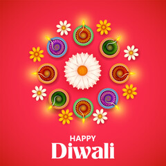 Naklejka na ściany i meble burning diya on Happy Diwali Holiday background for light festival of India Naklejka na ściany i meble burning diya on Happy Diwali Holiday background for light festival of India